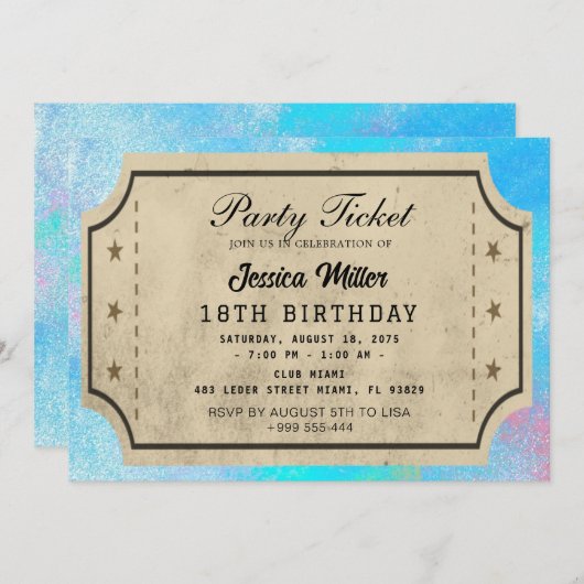 Invitation de billets de fête (Devant / Derrière)