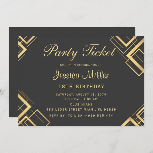 Invitation de billets de fête (Devant / Derrière)