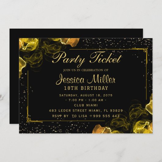 Invitation de billets de fête (Devant / Derrière)