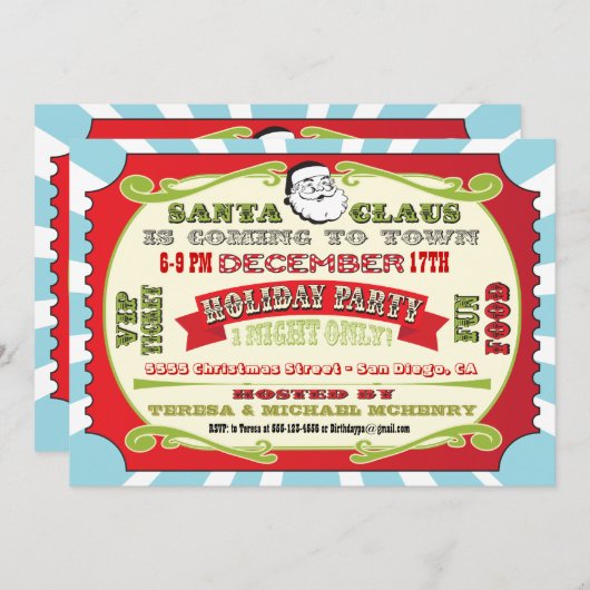 Invitation de billets de fête de Noël (Devant / Derrière)