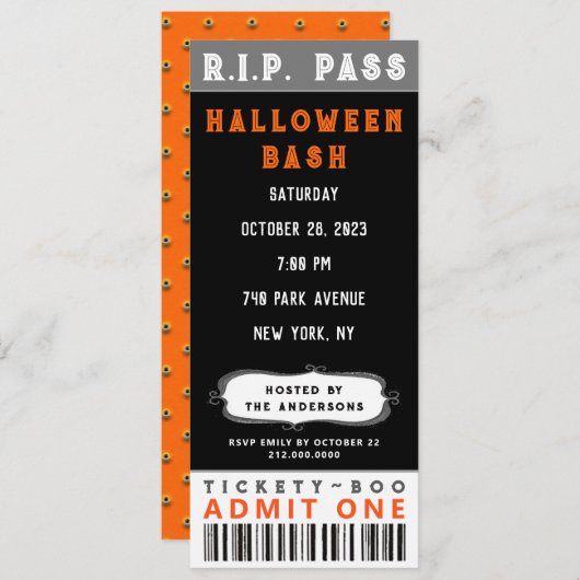 Invitation de billets de fête d'Halloween (Devant / Derrière)