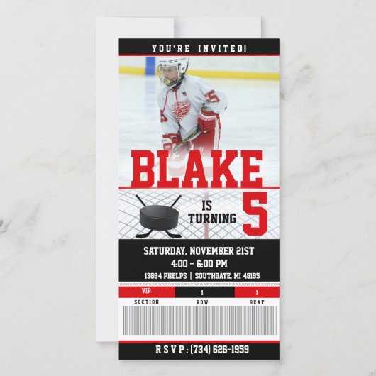 Invitation de billets de hockey| ANNIVERSAIRE (Devant)