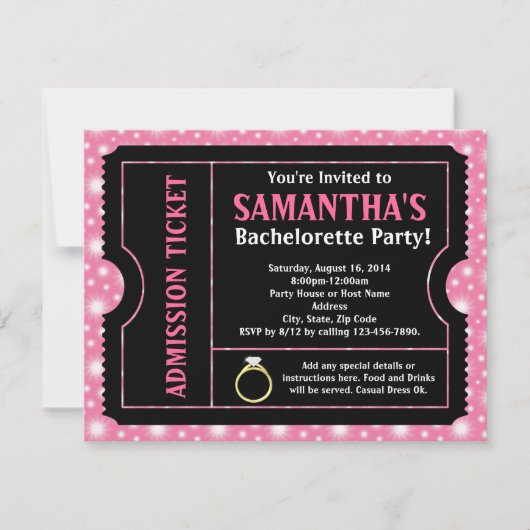 Invitation de billets de la partie de Bachelorette (Devant)