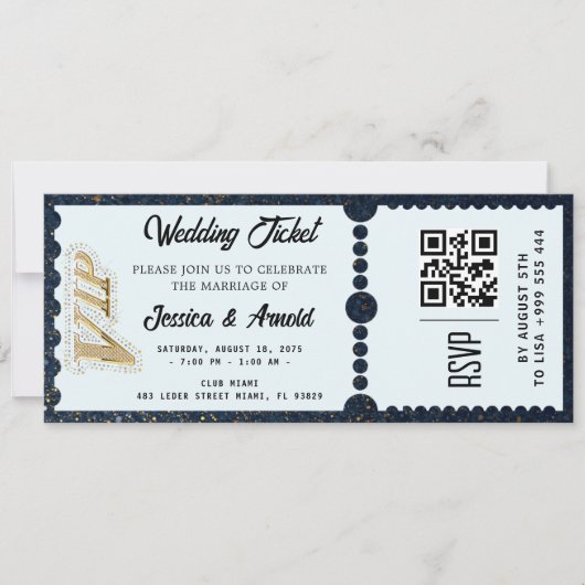 Invitation de billets de mariage d'or (Devant)