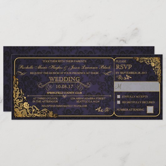 Invitation de billets de Mariage victorien avec RS (Devant / Derrière)