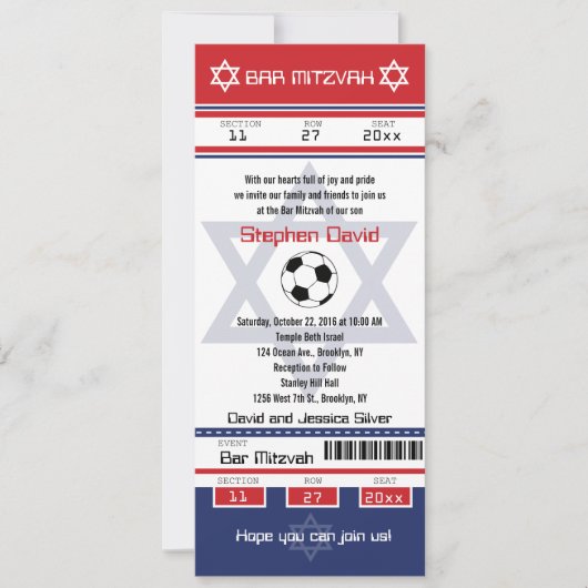 Invitation de billets de soccer Bar Mitzvah (Devant)