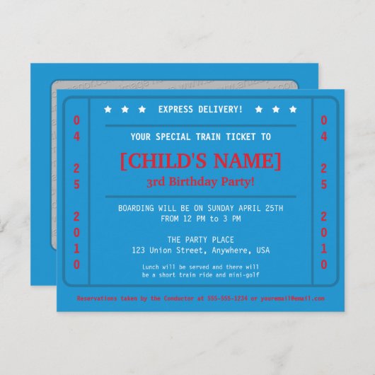 Invitation de billets de train de Express (Devant / Derrière)