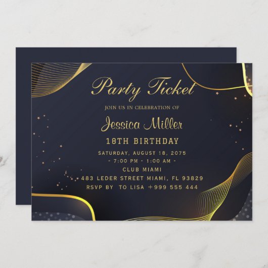 Invitation de billets Golden Party (Devant / Derrière)