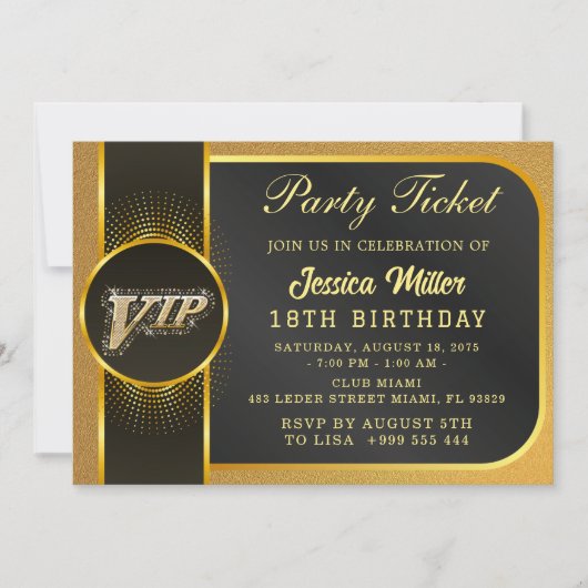 Invitation de billets Golden Party (Devant)