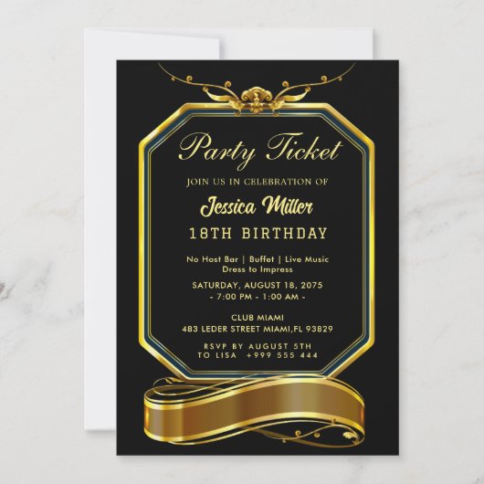 Invitation de billets Golden Party (Devant)