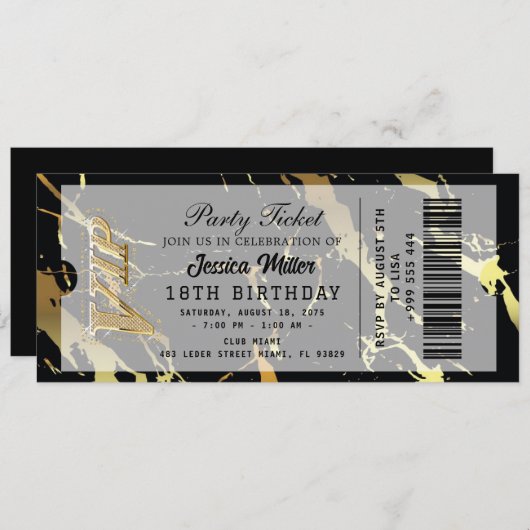 Invitation de billets Golden Party (Devant / Derrière)
