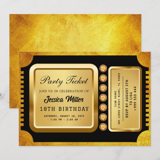 Invitation de billets Golden Party (Devant / Derrière)