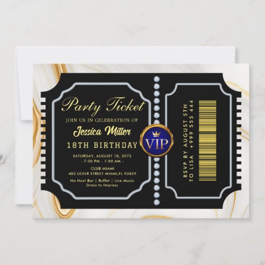 Invitation de billets Golden Party (Devant)