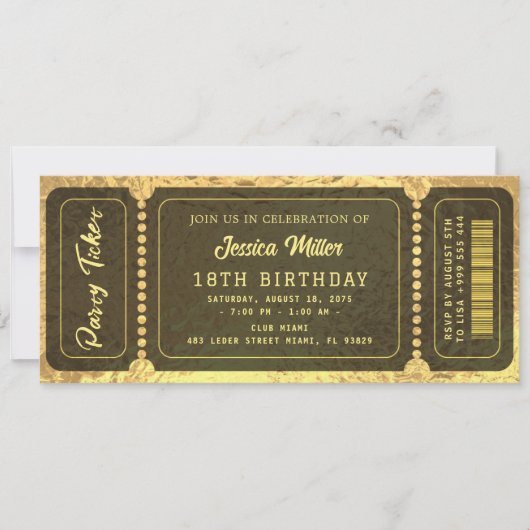 Invitation de billets Golden Party (Devant)