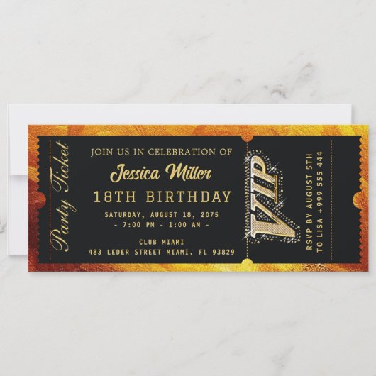 Invitation de billets Golden Party (Devant)