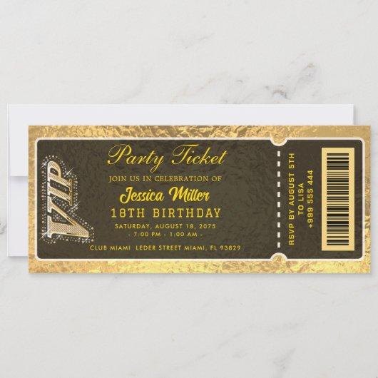 Invitation de billets Golden Party (Devant)
