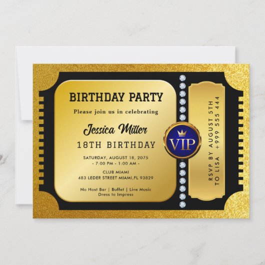 Invitation de billets Golden Party (Devant)