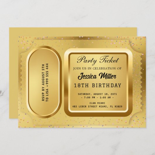 Invitation de billets Golden Party (Devant / Derrière)