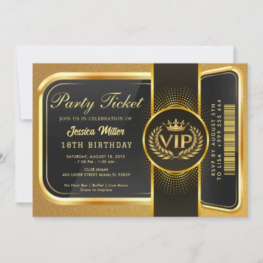 Invitation de billets Golden Party (Devant)