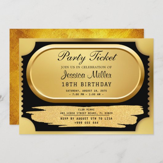 Invitation de billets Golden Party (Devant / Derrière)