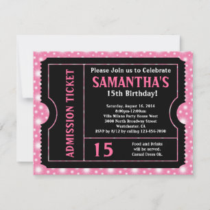 Invitation de billets rose et noir, tout âge