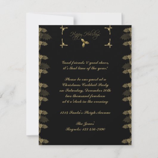 Invitation de Black and Gold Elegant Holly Party (Devant)