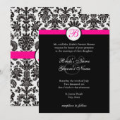 Invitation de Black and Hot Pink Mariage damassé (Devant / Derrière)