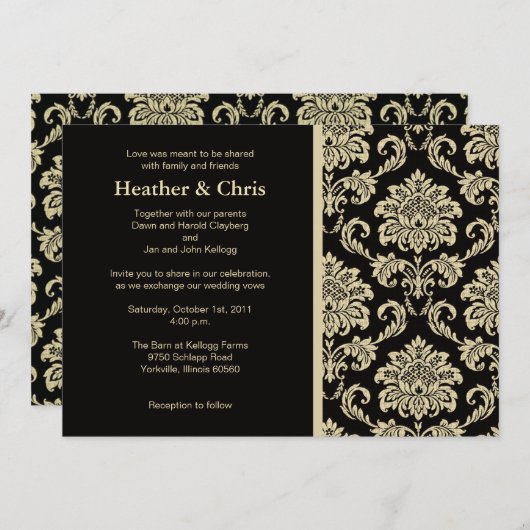Invitation de Black and Ivory Mariage damassé (Devant / Derrière)