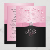 Invitation de Black and Pink Pearl Loveknot Floral (Devant / Derrière)