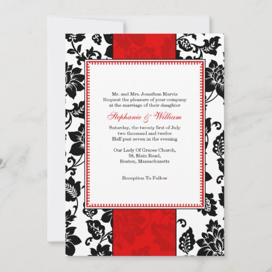 Invitation de Black and Red Mariage damassé (Devant)
