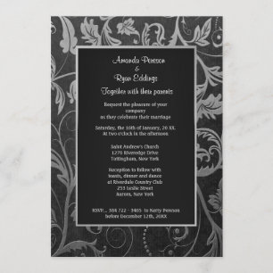 Invitation de Black and Silver Mariage damassé