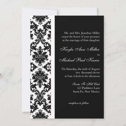 Invitation de Black and White Mariage damassé (Devant)