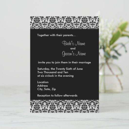 Invitation de Black and White Mariage damassé (Debout devant)