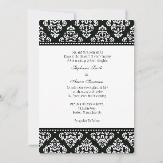 Invitation de Black and White Mariage damassé (Devant)