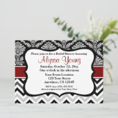 Invitation de Black Burgundy Red Damask Chevron (Debout devant)