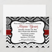Invitation de Black Burgundy Red Damask Chevron (Devant / Derrière)