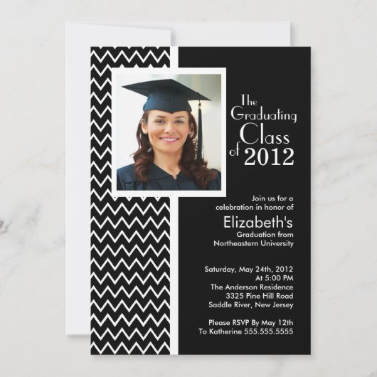 Invitation de Black Chevron Photo Graduation Party (Devant)