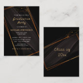 Invitation de Black Grad Party encadrée en or (Devant / Derrière)