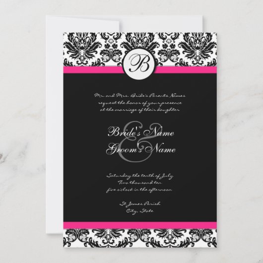 Invitation de Black Hot Pink Mariage damassé (Devant)