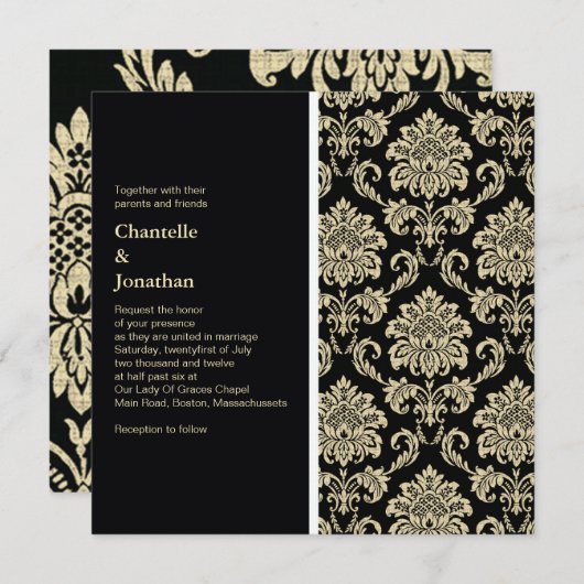 Invitation de Black Mariage damassé (Devant / Derrière)
