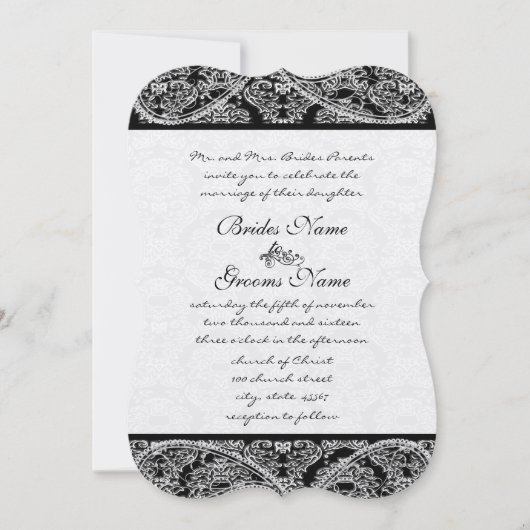 Invitation de Black Paisley Mariage damassé (Devant)