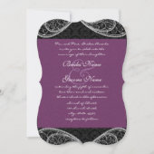 Invitation de Black Purple Paisley Mariage damassé (Devant)