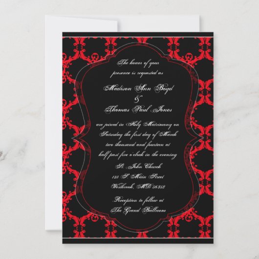 Invitation de Black, Red et White Mariage damassé (Devant)