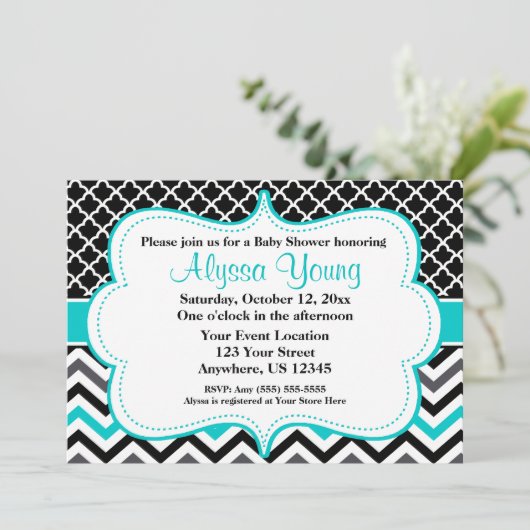 Invitation de Black Turquoise Chevron (Debout devant)