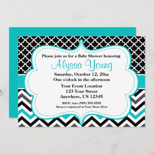 Invitation de Black Turquoise Chevron (Devant / Derrière)