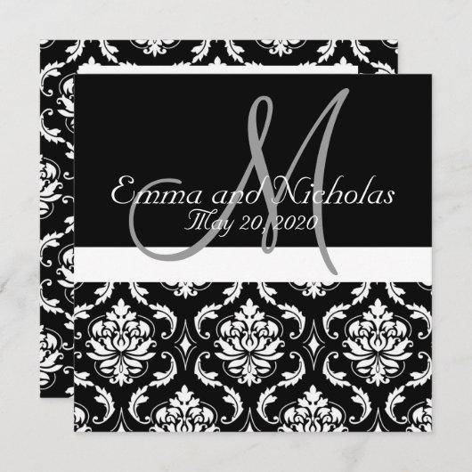 Invitation de Black White Mariage damassé (Devant / Derrière)