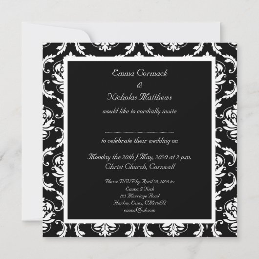 Invitation de Black White Mariage damassé (Dos)