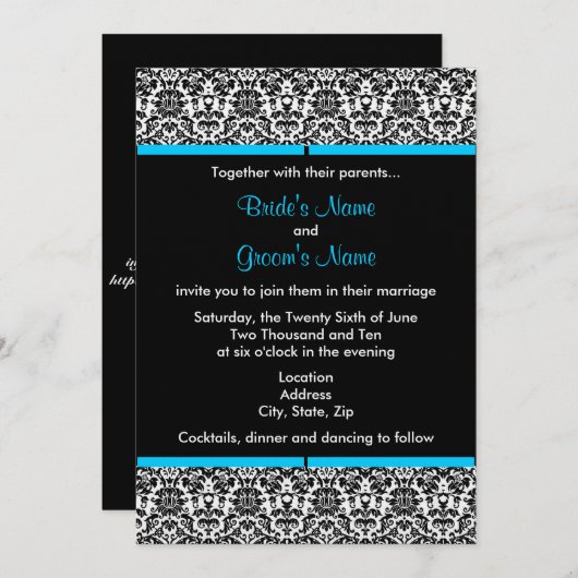 Invitation de Black & White Mariage damassé (Devant / Derrière)