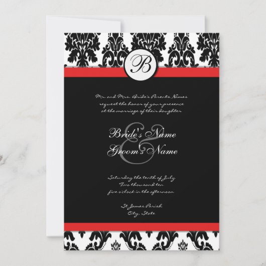 Invitation de Black White Red Mariage damassé (Devant)