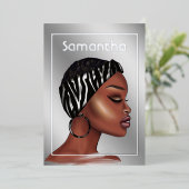 Invitation de Black Woman Birthday Party Foil (Debout devant)